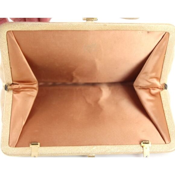 VINTAGE After Five GOLD BROCADE FRAME CHAIN HANDLE SATCHEL HANDBAG CLUTCH PURSE - Picture 8 of 12